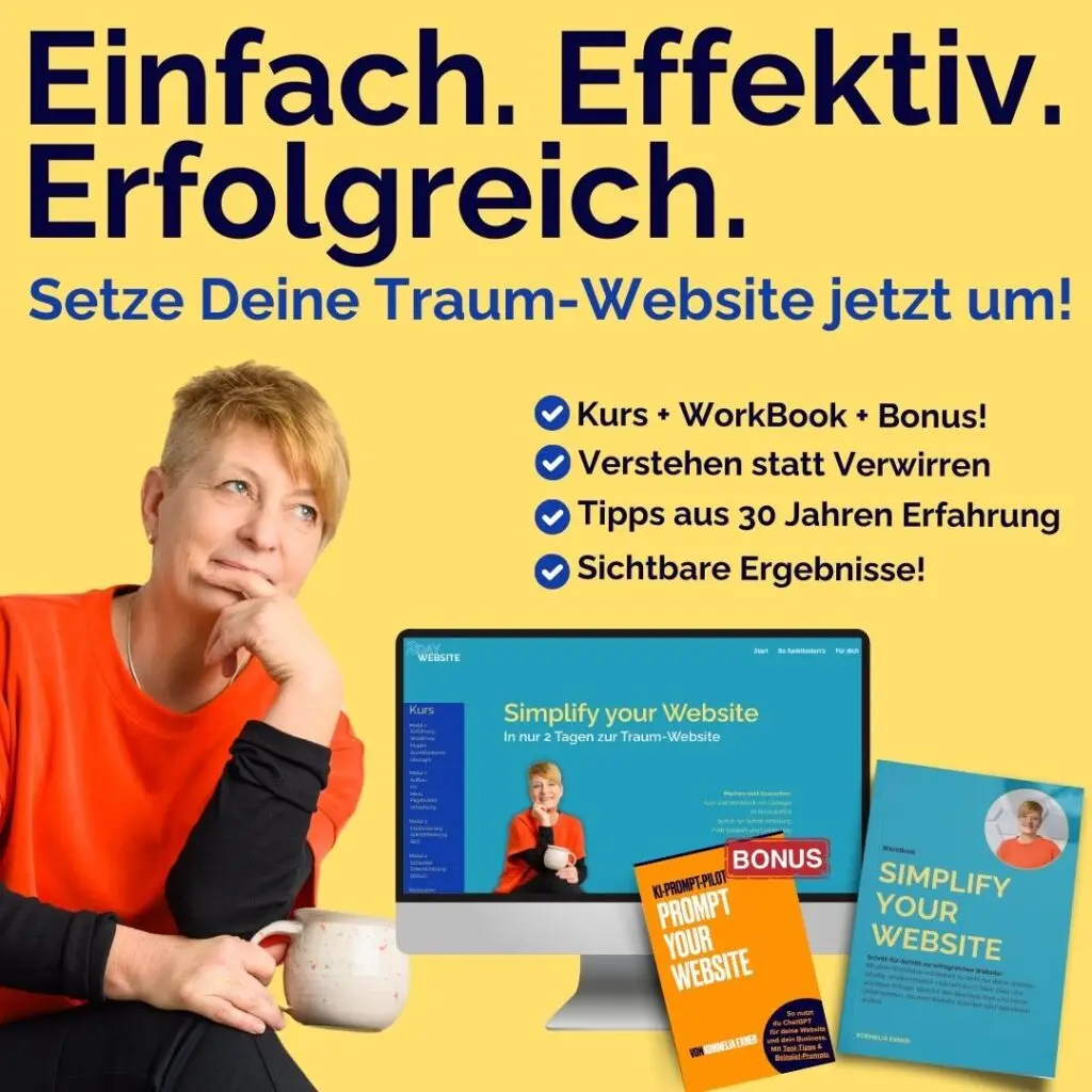 2DayWebsite und Simplify your Website - das Kurskonzept mit dem du in 2 Tagen zurWebsite kommst und sie selber bearbeiten kannst.